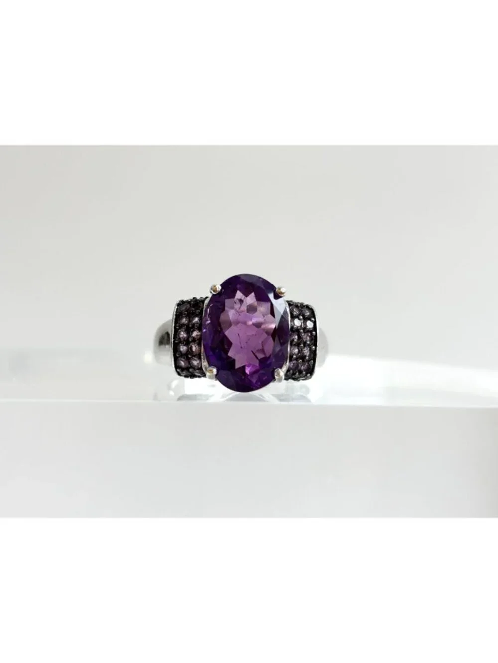 Multi Gemstone Amethyst Jumbo Sterling Silver 925 Vintage Ring - sz 8